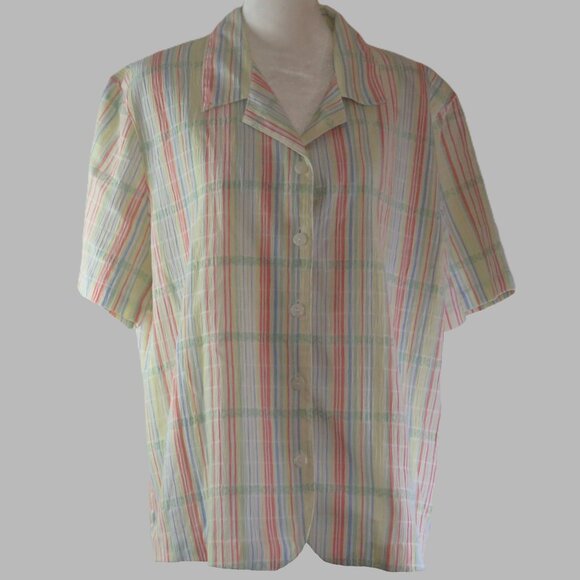 Alfred Dunner Multi-Colored Plaid Short-Sleeve Button-Up Shirt Size 18 (C967) - Picture 2 of 6